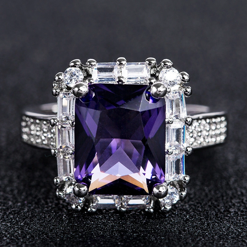 Fashion OL ladies ring European and American new zircon platinum diamond ring dance party hand jewelry