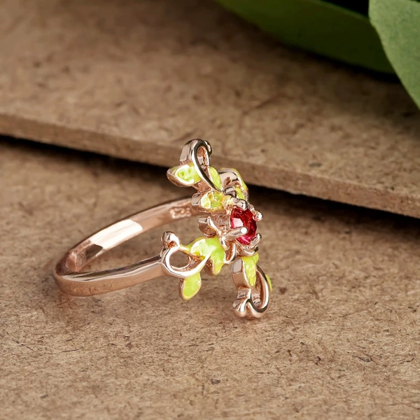 Hot selling European and American accessories, creative branch-surrounded micro-inlaid floral rings, fashionable women's epoxy copper jewelry