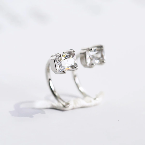  New European and American simple geometric square zircon earrings female Japanese and Korean simple ear bone hoop accessories