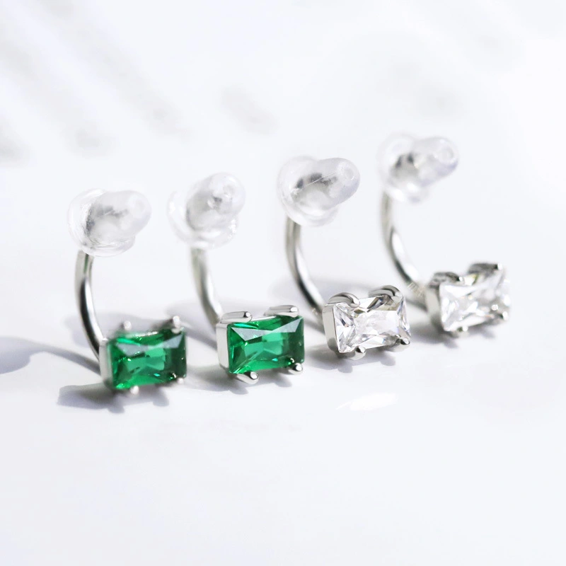  New European and American simple geometric square zircon earrings female Japanese and Korean simple ear bone hoop accessories