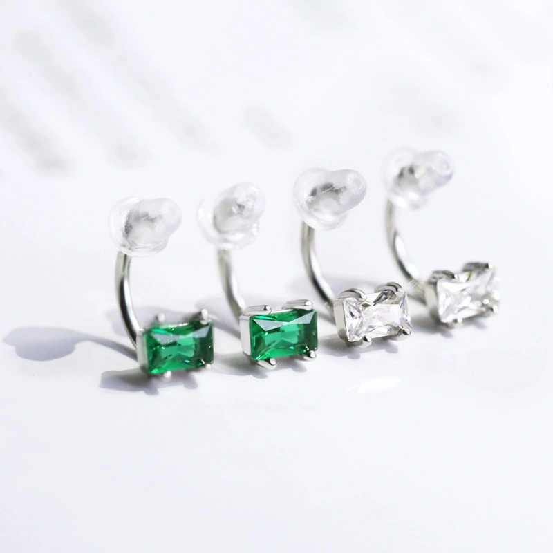  New European and American simple geometric square zircon earrings female Japanese and Korean simple ear bone hoop accessories