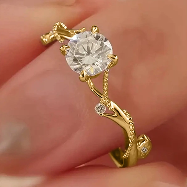  New best-selling super flash ring tree branch bud four-claw inlaid ring light luxury wedding ring for girlfriend