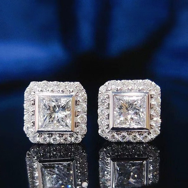 European and American classic women's geometric square diamond zircon earrings best-selling jewelry