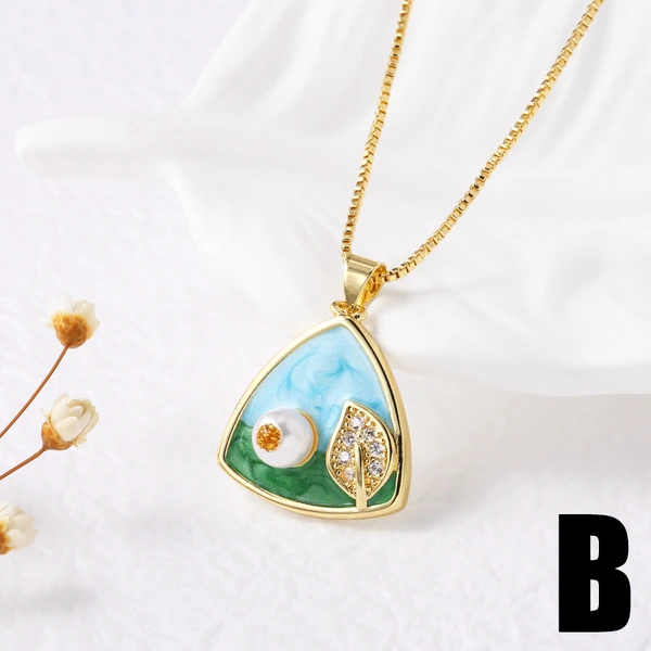 AS jewelry hot selling copper plated real gold oil pearl love flower pendant necklace clavicle chain female nky64
