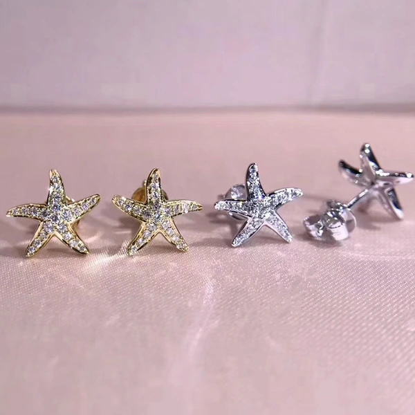 Korean summer new style earrings exquisite small starfish zircon earrings female net celebrity temperament star small earrings