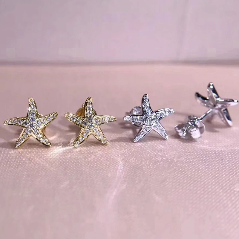 Korean summer new style earrings exquisite small starfish zircon earrings female net celebrity temperament star small earrings