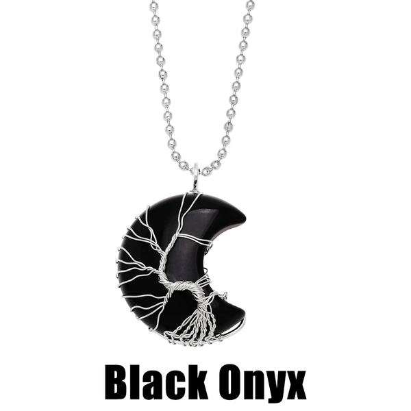 Hot selling crystal agate moon wrapped around the tree of life pendant necklace handmade fortune tree necklace nkb616