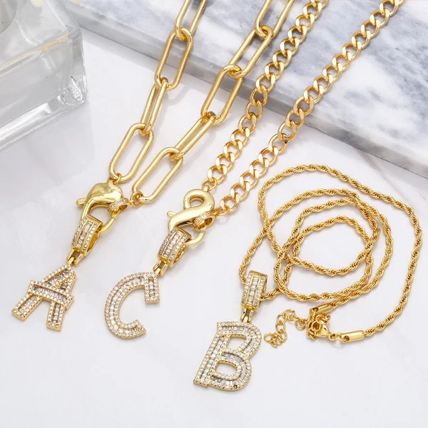 Hot selling zircon English letter necklace European and American fashion hip hop men and women 26 letter necklace nkb174