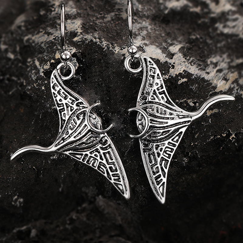Vintage alloy earrings for women, manta ray texture jewelry, animal simulation, retro, super popular jewelry