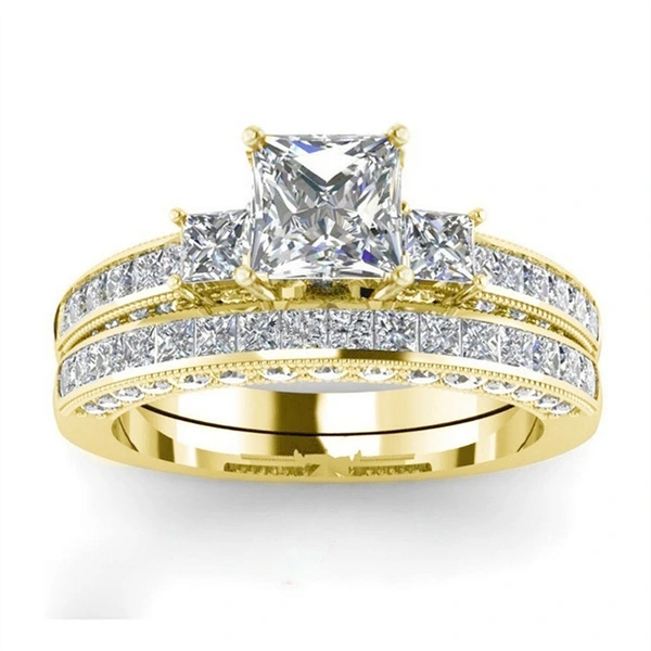 European and American hot-selling rings, exquisite and fashionable, exquisite diamond couple rings, geometric quadrilateral rings