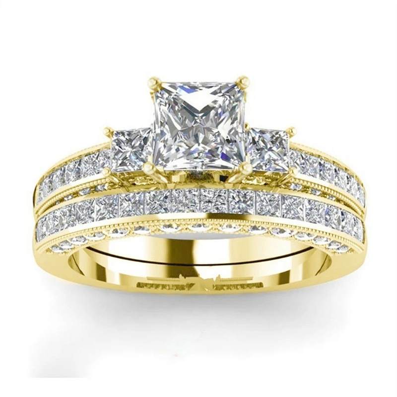 European and American hot-selling rings, exquisite and fashionable, exquisite diamond couple rings, geometric quadrilateral rings