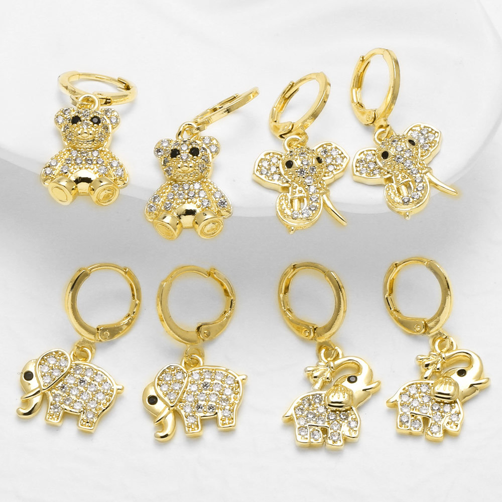 AS jewelry European and American simple fashion copper plated real gold animal bear elephant earrings ear buckle earrings era061
