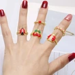 AS jewelry oil-drip gold-plated fruit cherry insect open ring finger ring ris21 ring