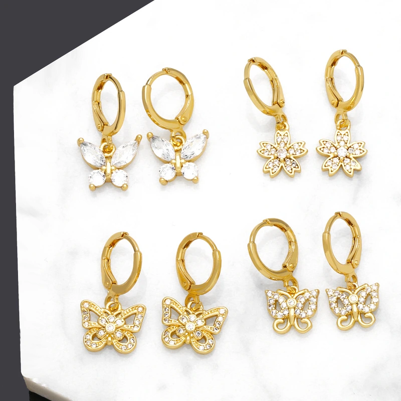 European and American INS style simple zircon butterfly earrings women's light luxury niche temperament all-match flower earrings wholesale ert95