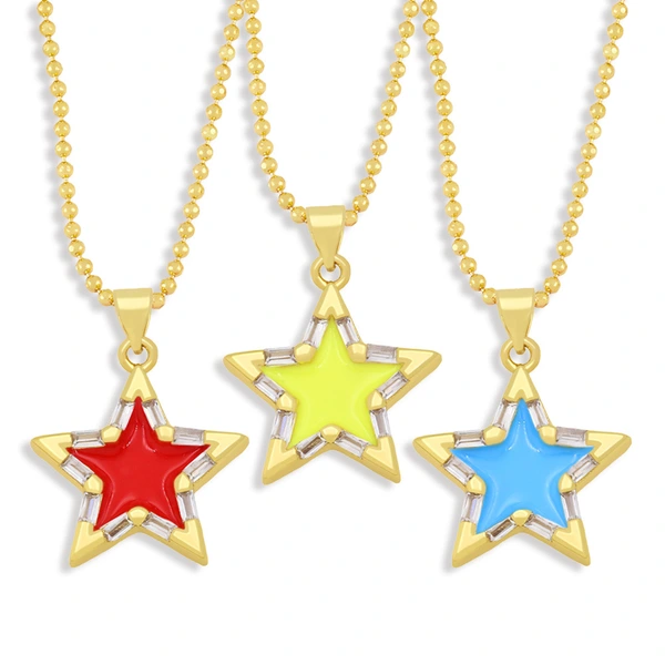 Clearance European and American spring five-pointed star necklace pendant color oil drop zircon necklace clavicle chain female nka003