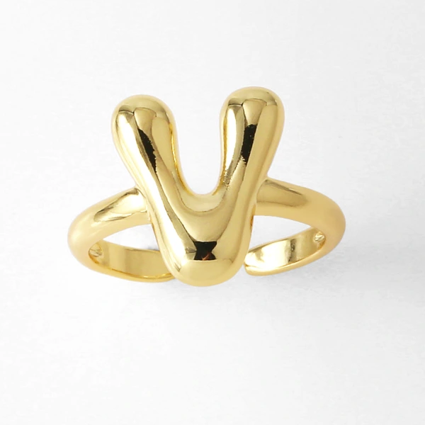 AS jewelry smooth 26 English letters ring female copper plated real gold open ring rih04