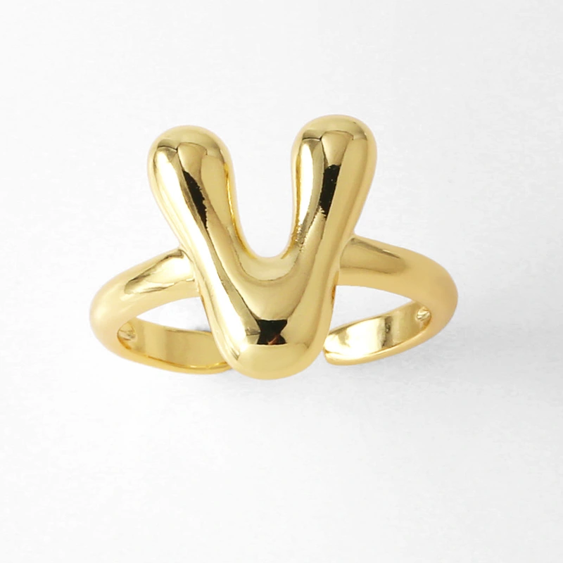 AS jewelry smooth 26 English letters ring female copper plated real gold open ring rih04