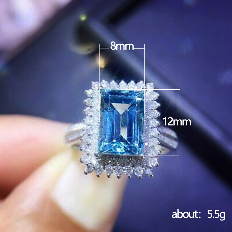 Hot selling luxury square full diamond inlaid sea blue zircon ring luxury bridal ring
