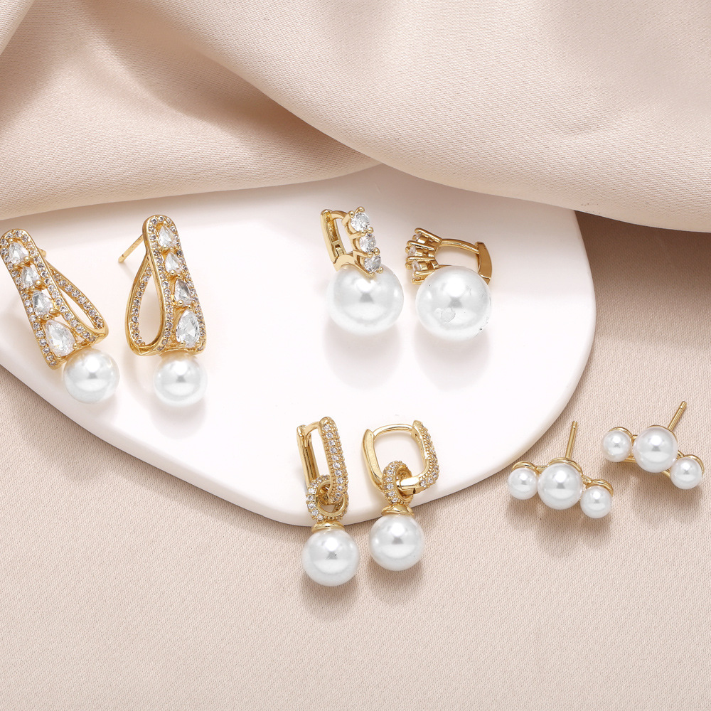 AS jewelry studs pearl earrings female geometric gold-plated zircon earrings era135