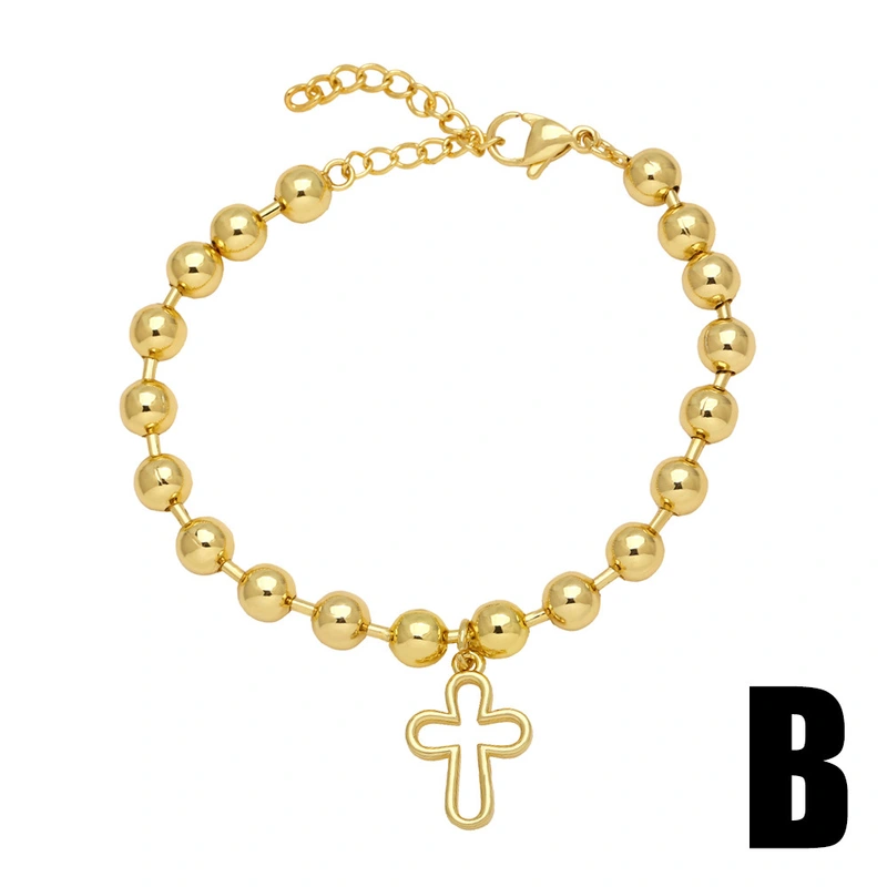 AS jewelry European and American new love cross pendant bracelet glossy gold-plated beaded bracelet brf82