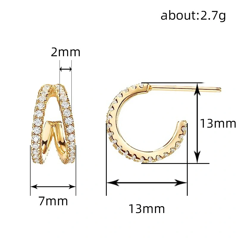  Exquisite light luxury temperament micro-inlaid zircon earrings fashionable C-shaped earrings commuter versatile Korean earrings