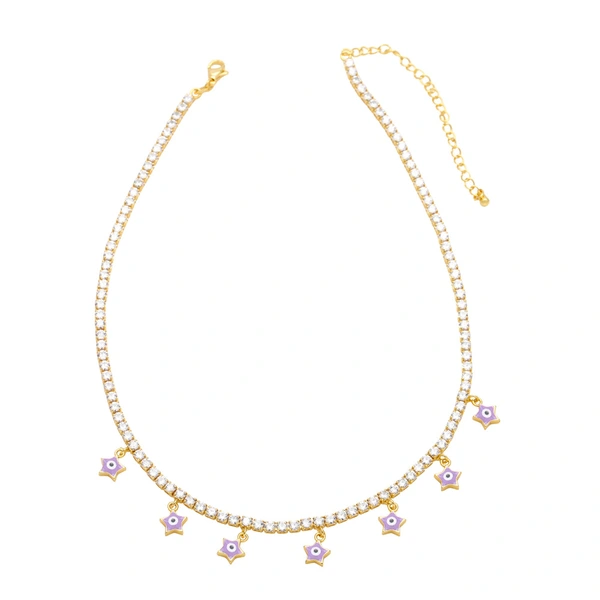 Clearance sale European and American zircon necklace women's tennis chain five-pointed star devil's eye pendant sweet cool style clavicle chain nkb042