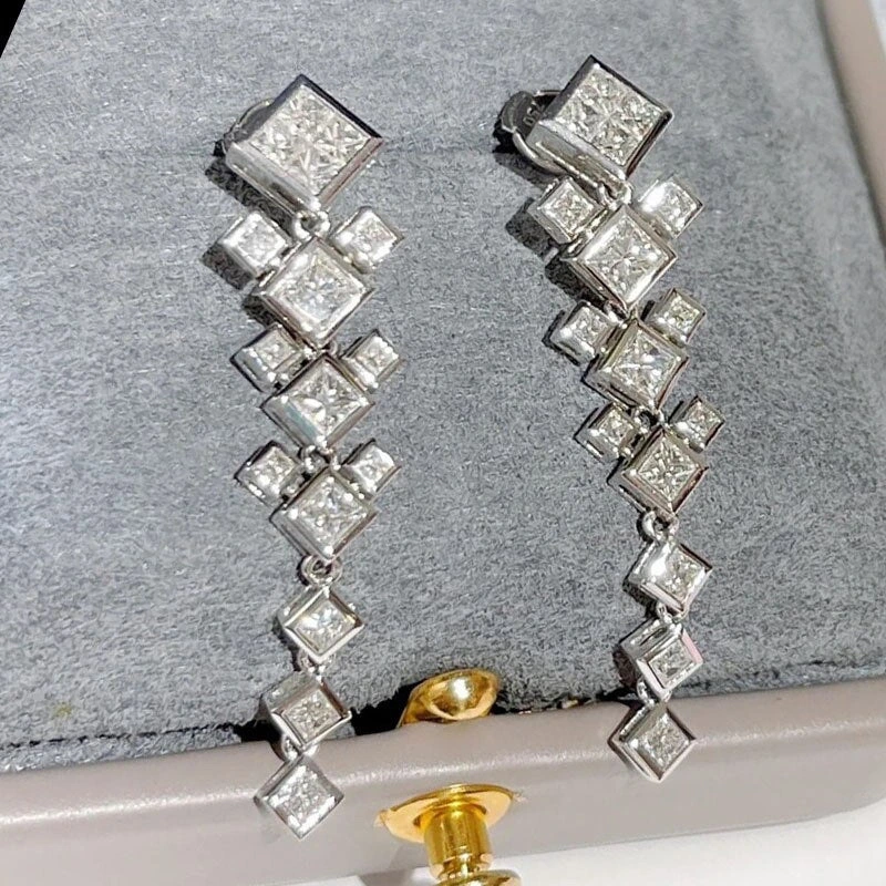 French design square stitching earrings for women, high-end versatile earrings, long and elegant earrings
