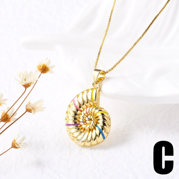 AS jewelry European and American hot-selling conch copper plated 18k gold pendant necklace clavicle chain female nkp31