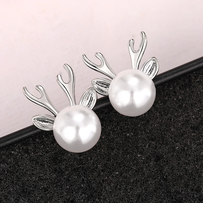  Cute Imitation Pearl Lady Antler Earrings Women Fashionable and Popular Earrings Christmas Matching Jewelry Gift