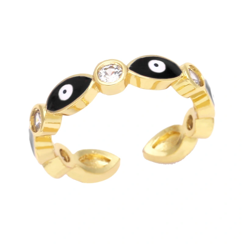 Clearance jewelry men and women open copper ring European and American inlaid zircon color drop oil creative eye ring rip18