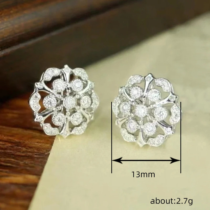  Flower hollow micro-inlaid earrings pastoral lady style net celebrity earrings female fashion temperament new style earrings