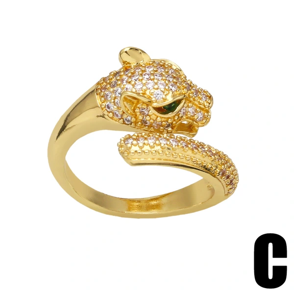 Clearance European and American leopard head ring inlaid with zircon cheetah unisex open leopard ring accessories riq01