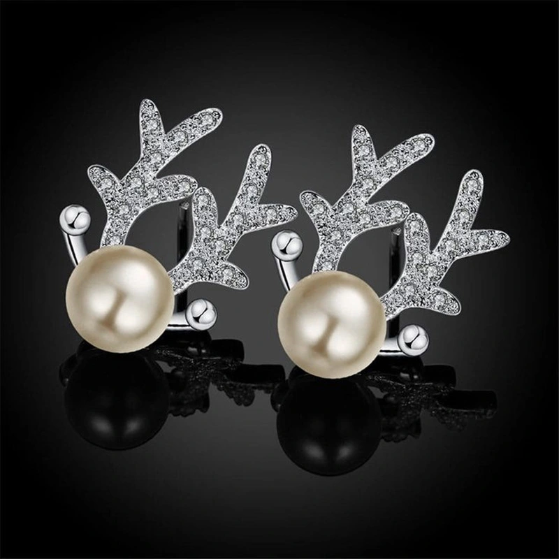  Elk antler Christmas earrings for women, sweet and exquisite princess holiday accessories, imitation pearl zircon jewelry