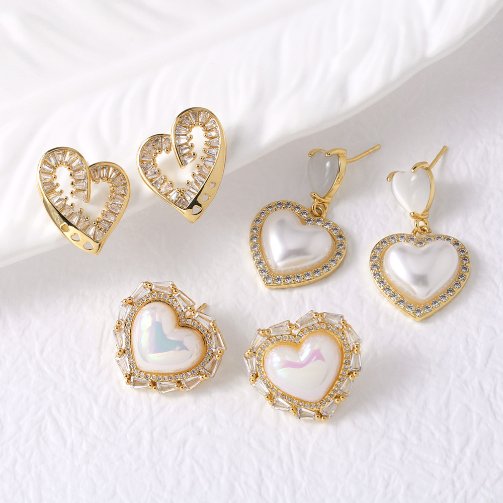 AS jewelry hot selling pearl heart inlaid zircon gold-plated earrings earrings female erz91