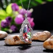 Exclusively for fashion accessories women's large teardrop colored gemstone pendant copper plated white gold super flash zircon necklace