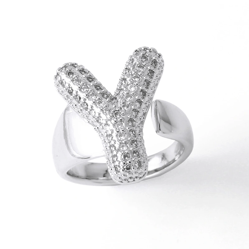 Jewelry Europe and the United States hot selling 26 English letter ring gold-plated full zircon fat letter ring rih91