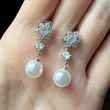 Baroque new imitation pearl earrings snowflake earrings elegant women's copper-plated platinum tassel earrings