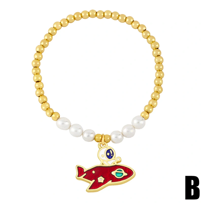 Clearance European and American astronaut couple bracelets cute girl pearl beaded elastic bracelet bre99