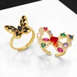 New fashion inlaid colored zircon ring female niche design open gold-plated butterfly ring rih79