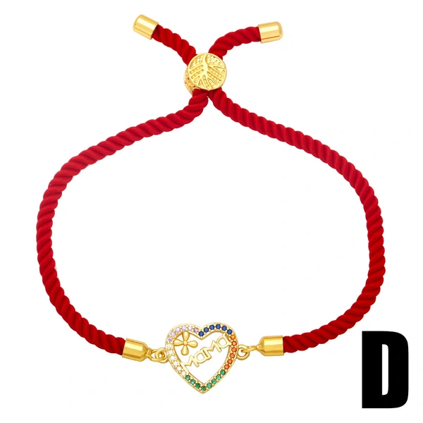 MAMA LOVE red string bracelet with colored diamonds and heart-shaped flowers for Mother's Day