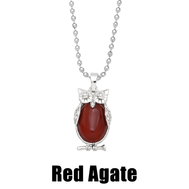 Hot selling crystal agate owl necklace retro punk style owl pendant silver sweater chain nkb660