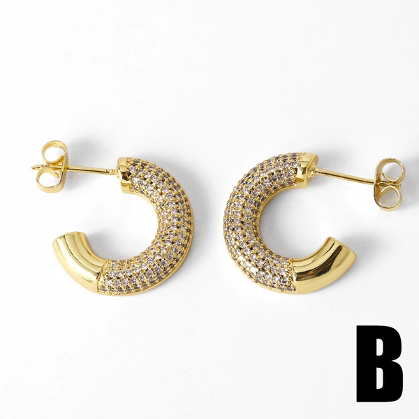 AS jewelry studs hot selling C-shaped earrings for women inlaid with zircon gold-plated geometric earrings erz26