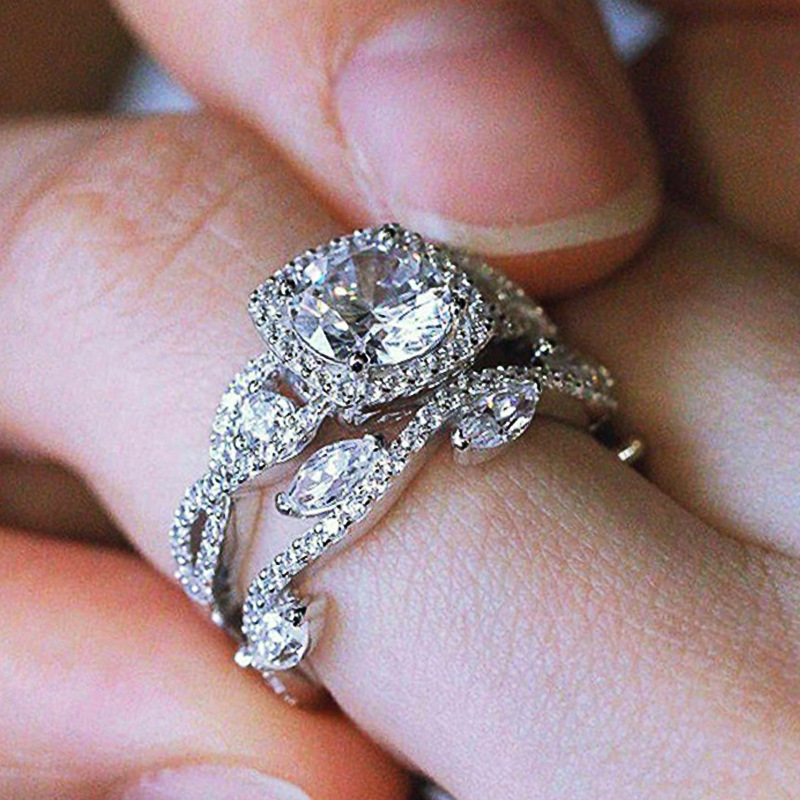  Japanese and Korean new chic style ring female geometric horse eye ring two-piece set micro-inlaid zircon super hot style