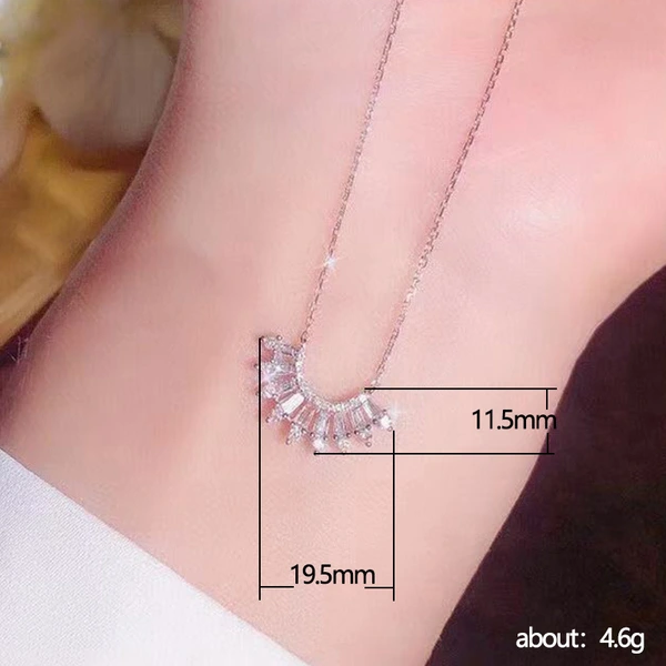 New clavicle chain copper inlaid T square zircon fan-shaped pendant necklace Valentine's Day gift for girlfriend