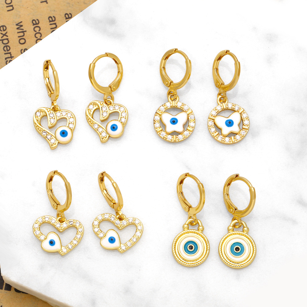 European and American new fashion personality Turkish blue eye earrings trendy heart-shaped devil eye earrings female ert48