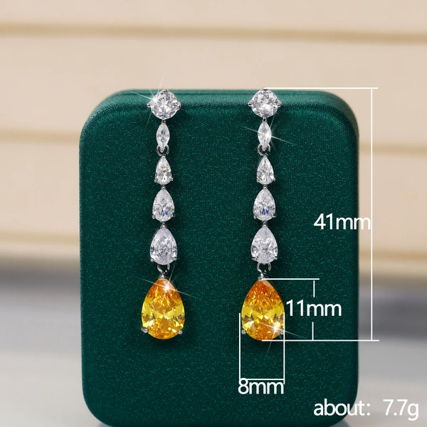 Korean style new pear-shaped earrings, teardrop-shaped zircon long tassel fashionable women's earrings manufacturers wholesale