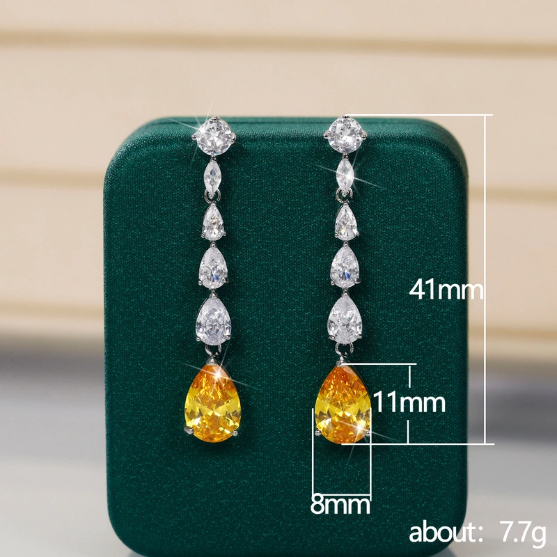 Korean style new pear-shaped earrings, teardrop-shaped zircon long tassel fashionable women's earrings manufacturers wholesale