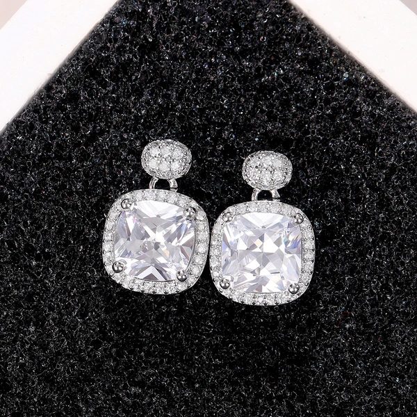 European and American new super flash square zircon short earrings versatile light luxury square retro earrings for women