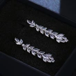 Long, elegant and slim earrings with flowers and leaves, full of zircon earrings, elegant European and American style earrings