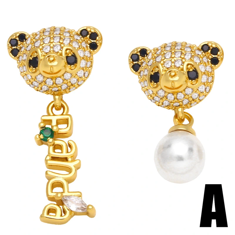 Cute and sweet personality design asymmetrical bear pearl earrings temperament network celebrity simple small earrings era020